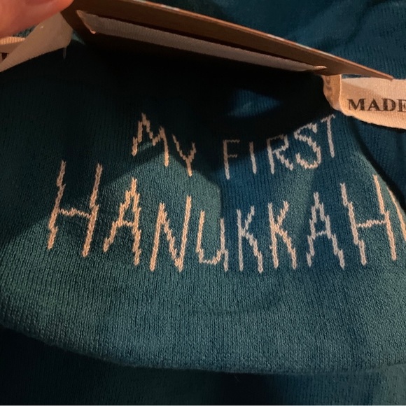 Baby Blanket and Bib Set Hanukkah Blue and Ivory - Picture 2 of 6